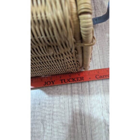 Vintage Wicker Sewing craft  Basket With Floral Painted Lid & Blue Handle - Picture 10 of 12